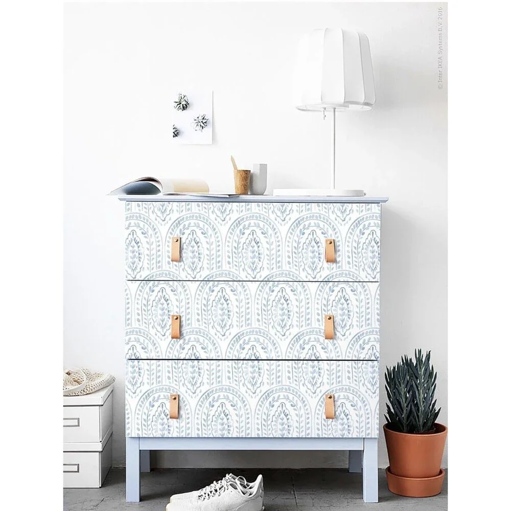 Peel Stick Wallpaper Contact Removable Boho Modern Blue White 17.3
